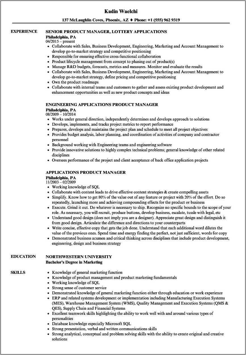 Apple Product Manager Resume Product Cycle