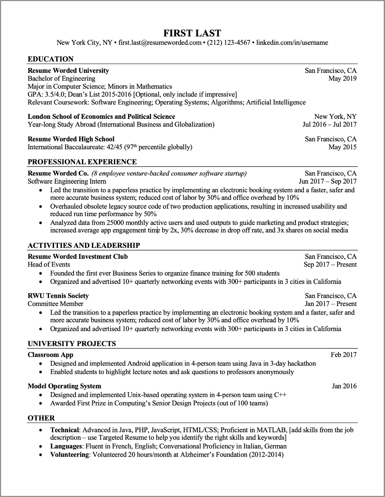 Applicant Tracking System Resume Template It