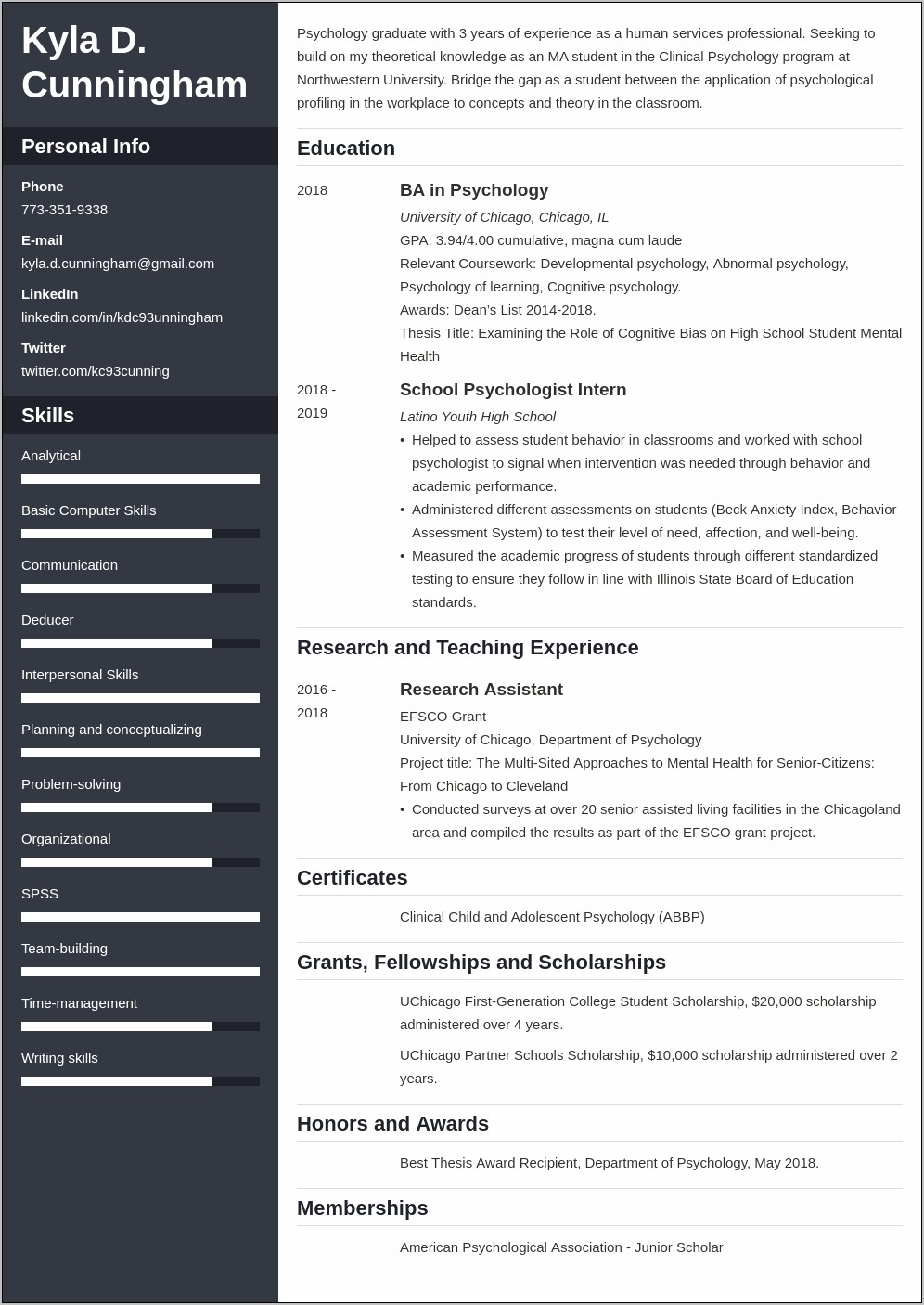 Application Graduate School Resume Sample