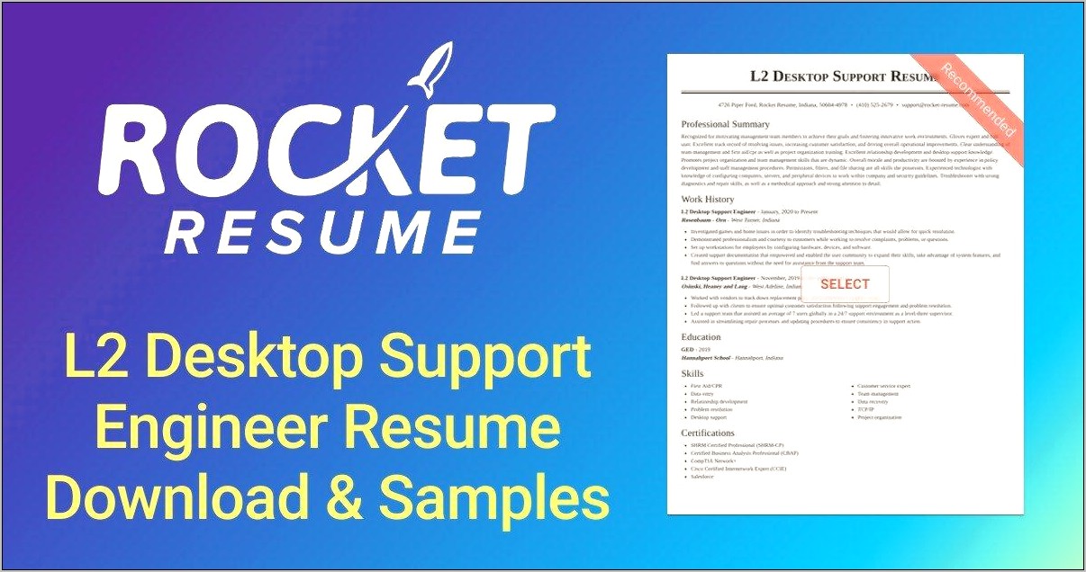 Application Support Engineer L2 Resume Example