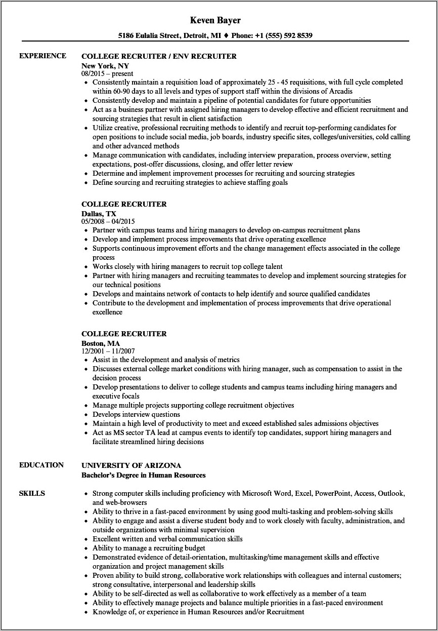 Applying For College Job Resume Example