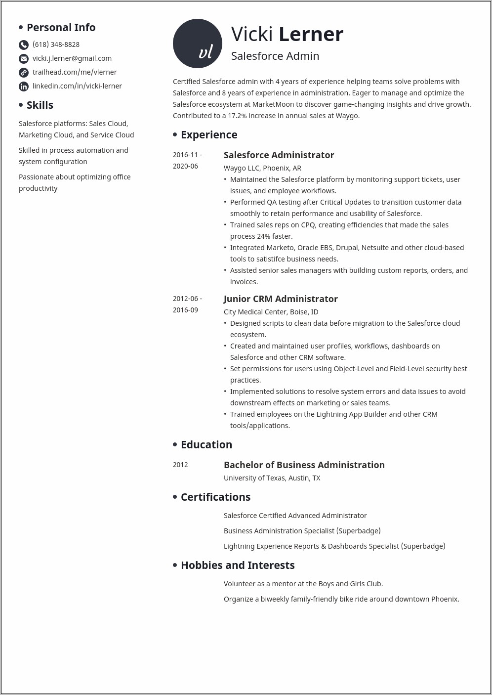 Applying For Job At Salesforce Resume