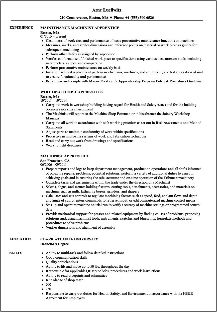 Apprenticeship Resume No Experience Summary For Resume