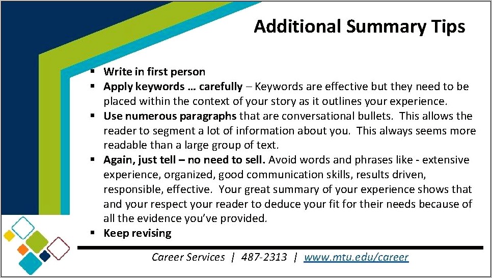 Are Resume Summaries Told In 1st Person