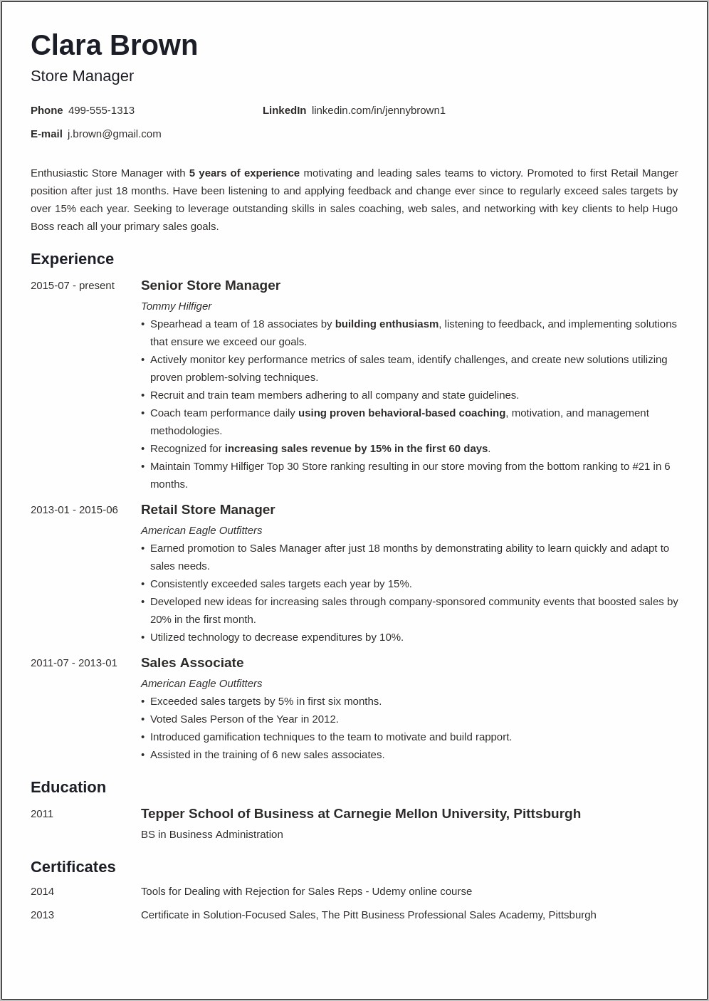 Area Retail Manager Resume Sample