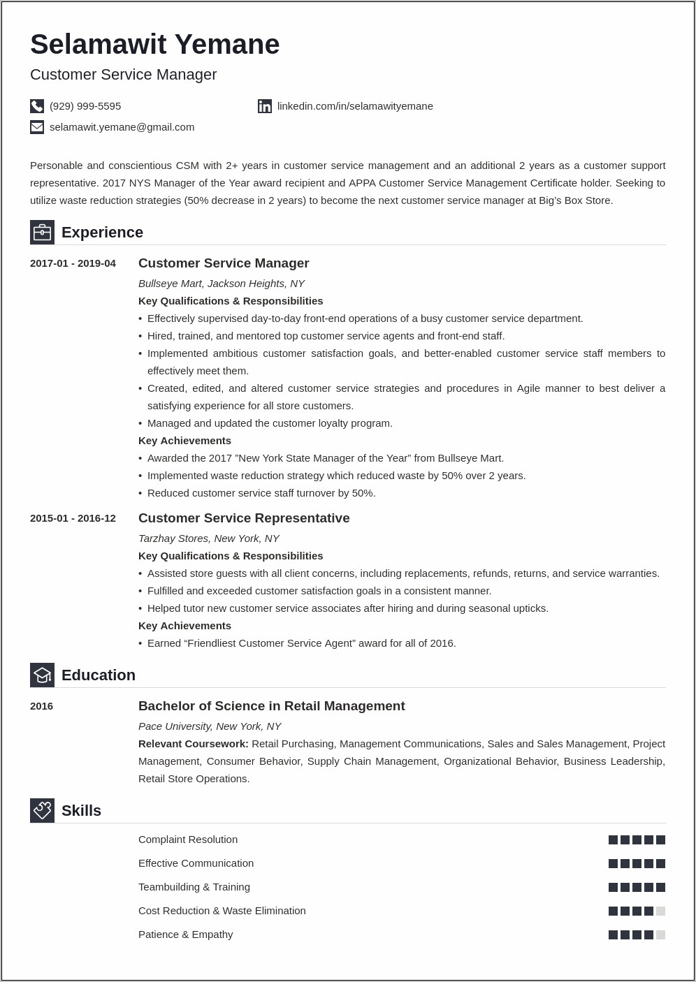 Area Service Manager Resume Sample