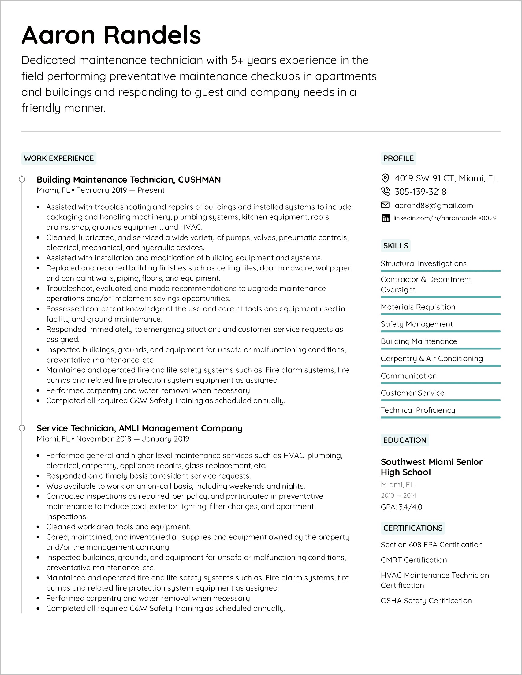 Armed Service Technician Resume Examples