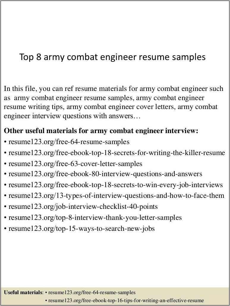 Army Engineering Unit Job Resume