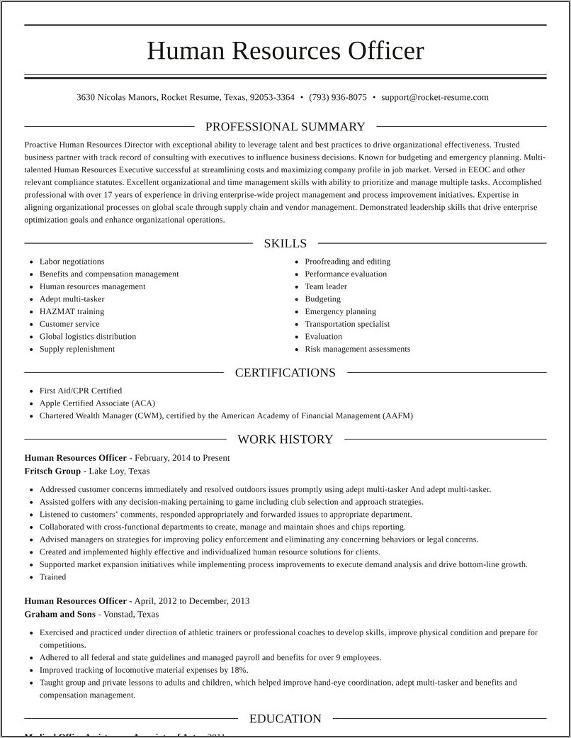 Army Warrant Officer Resume Sample