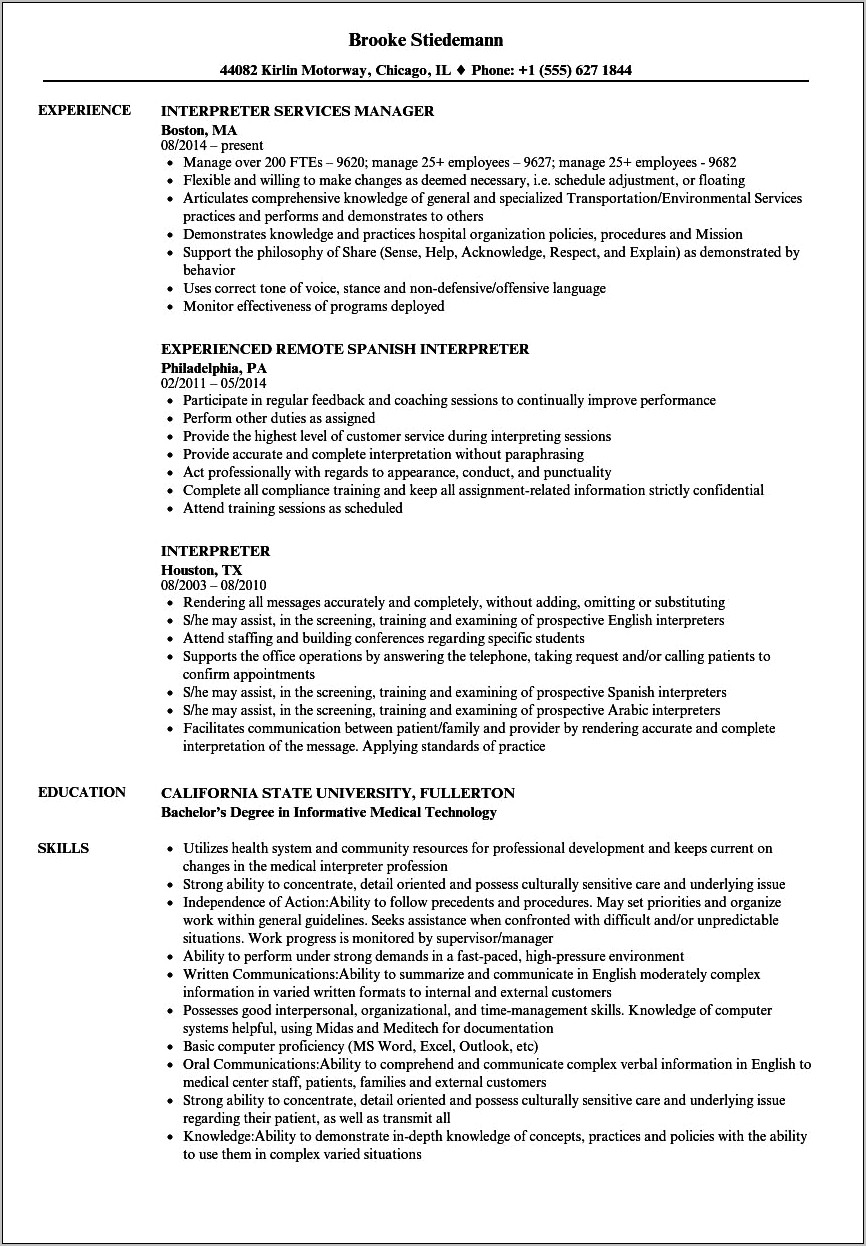 Asl Interpreter Job Description For Resume