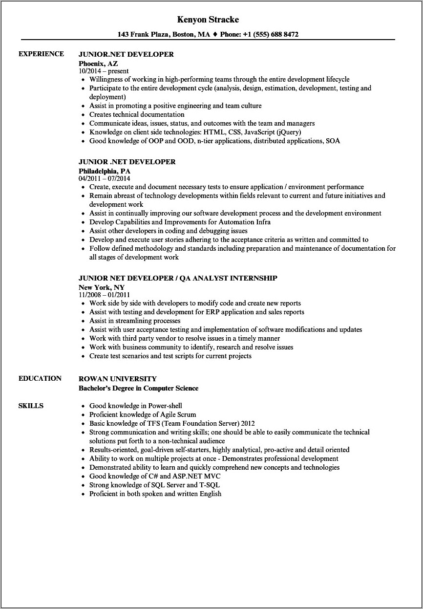 Asp Net Resume For 2 Years Experience