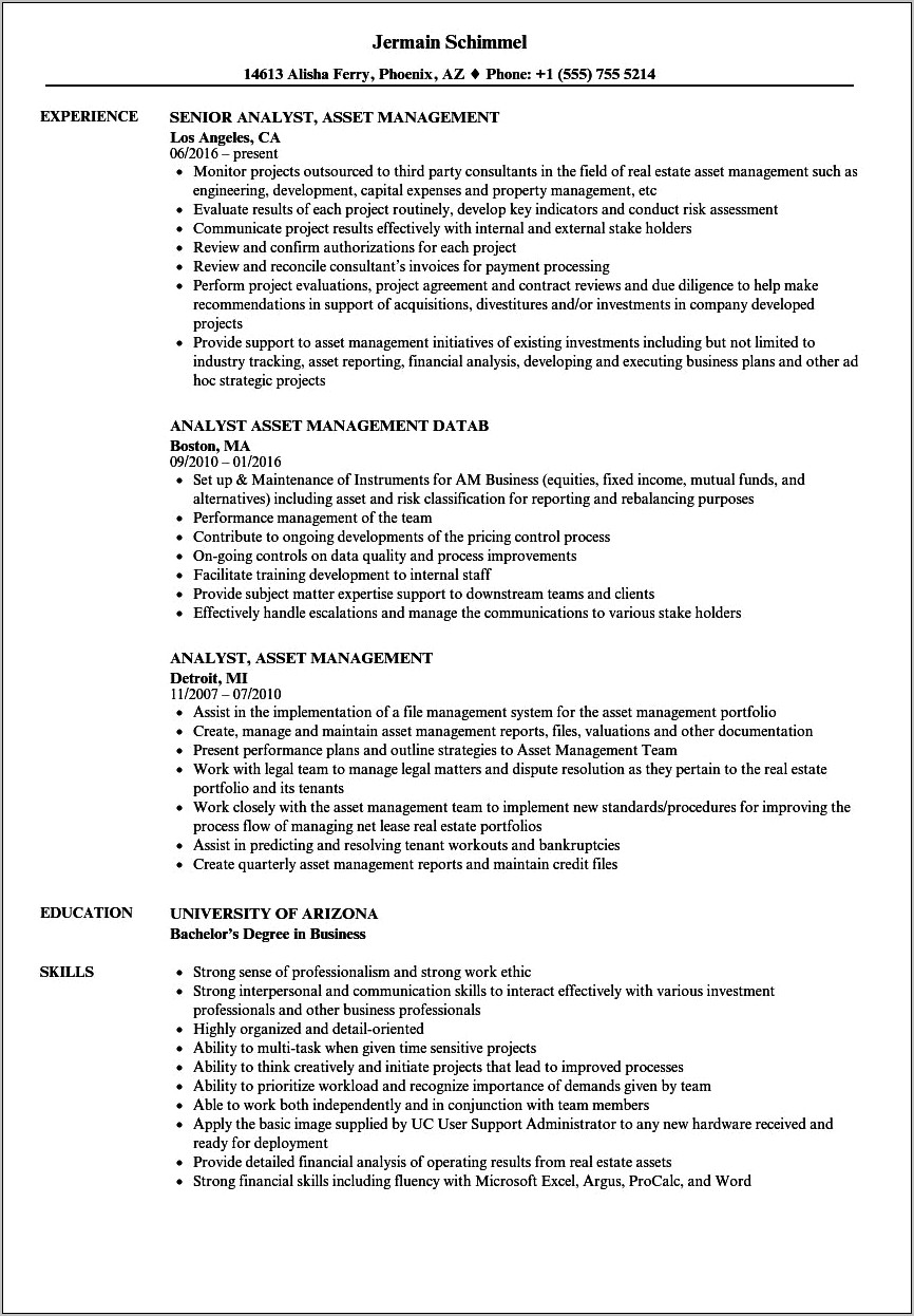 Asset Protection Job Description For Resume