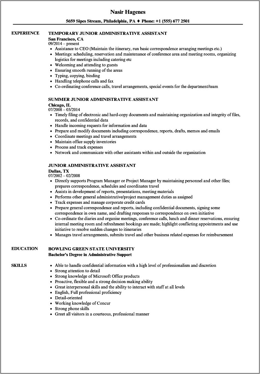 Assistant Convention Center Director Resume Objective