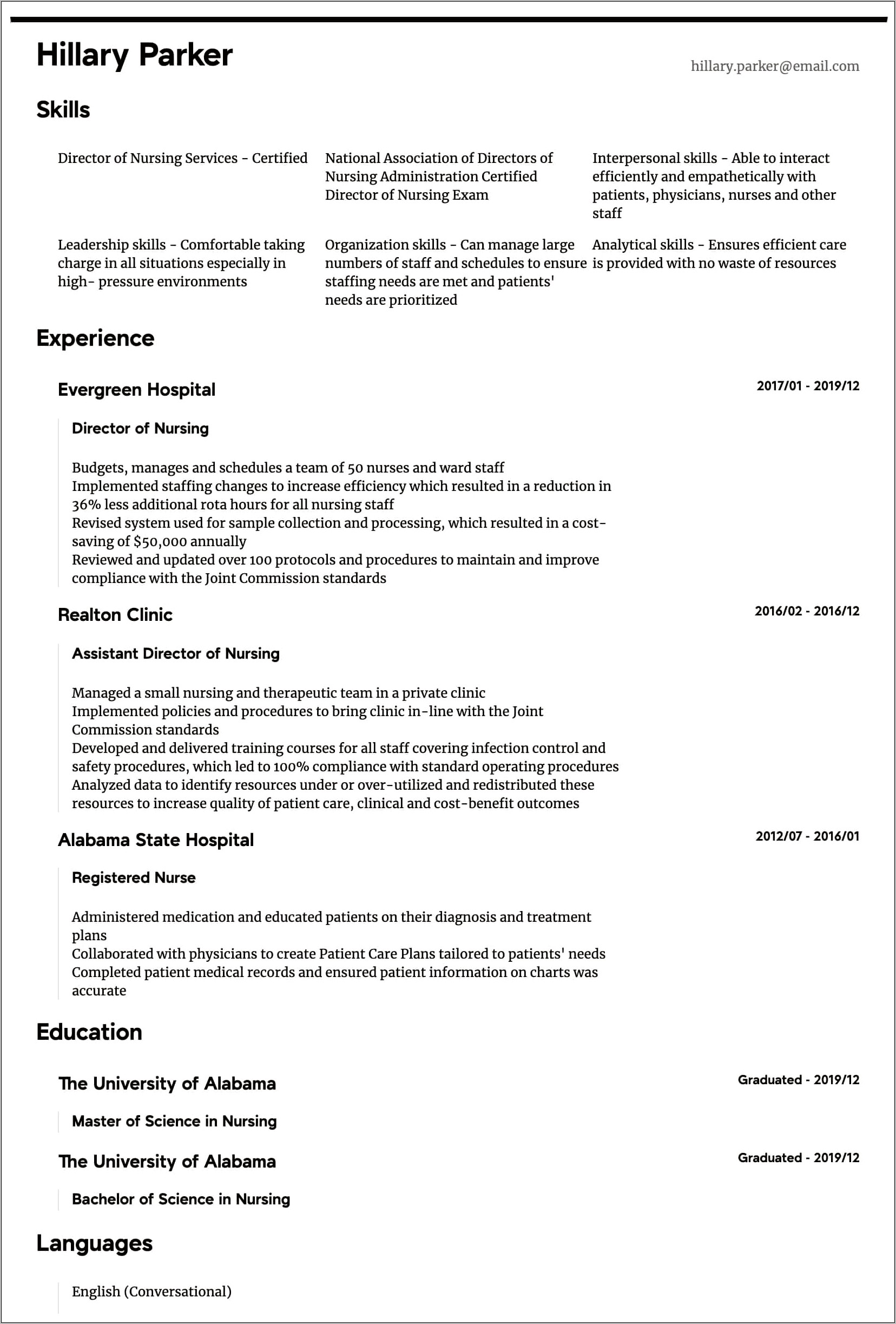 Assistant Director Of Nursing Resume Objective
