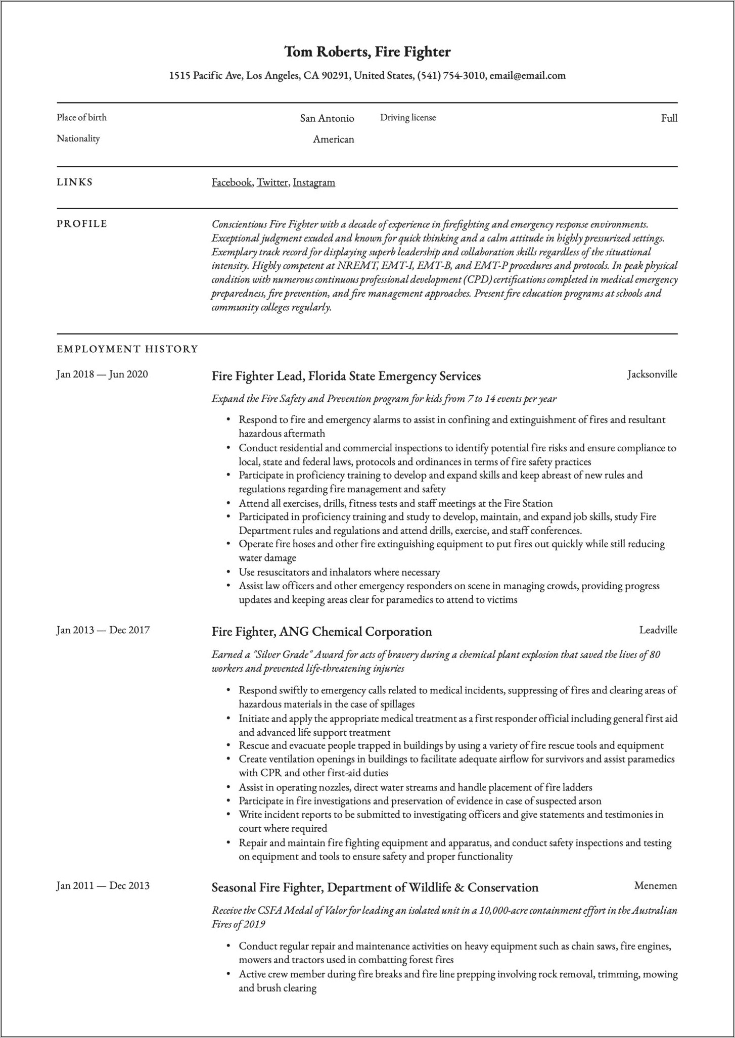 Assistant Fire Chief Resume Sample