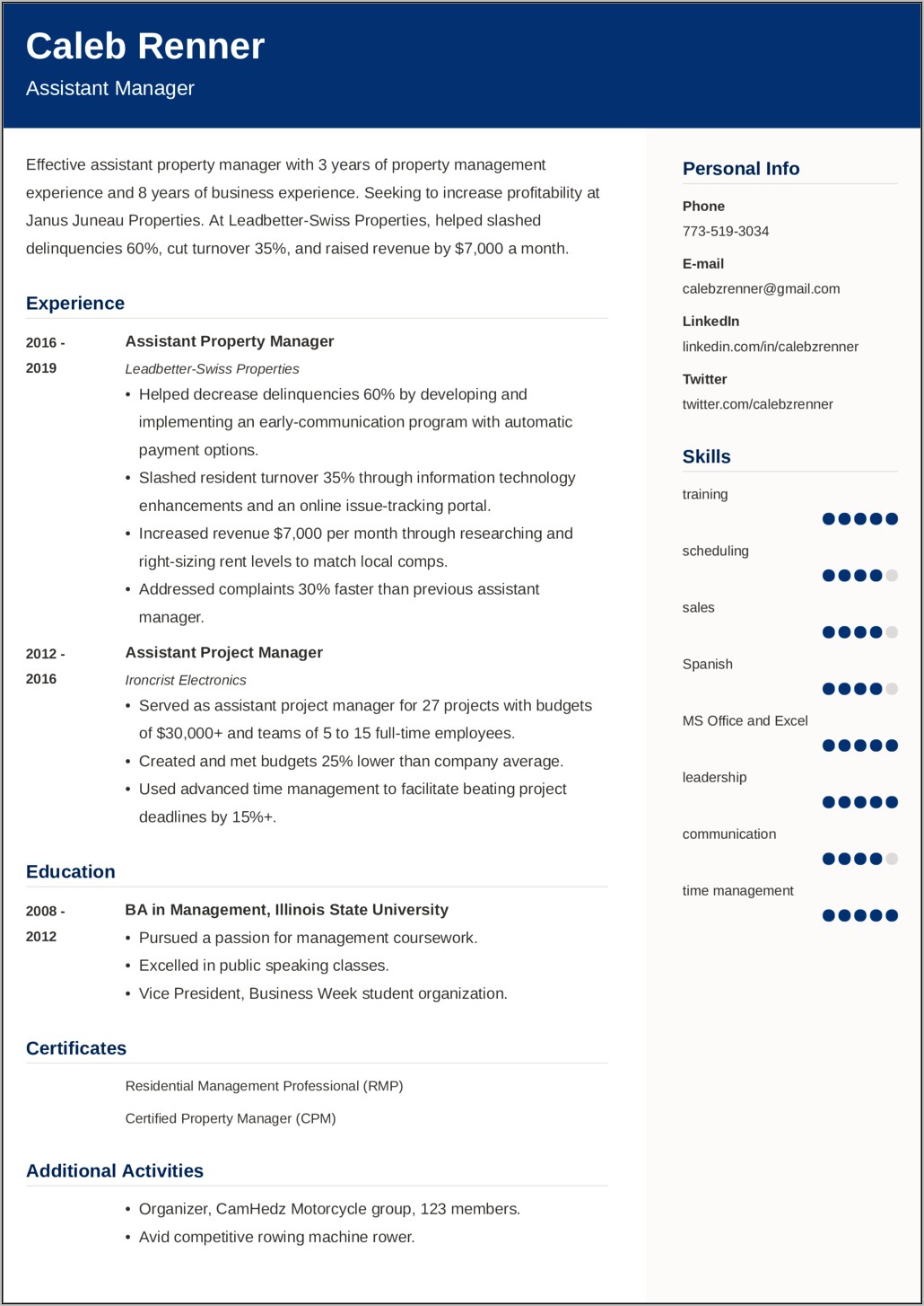Assistant Manager Resume Examples Customer Service