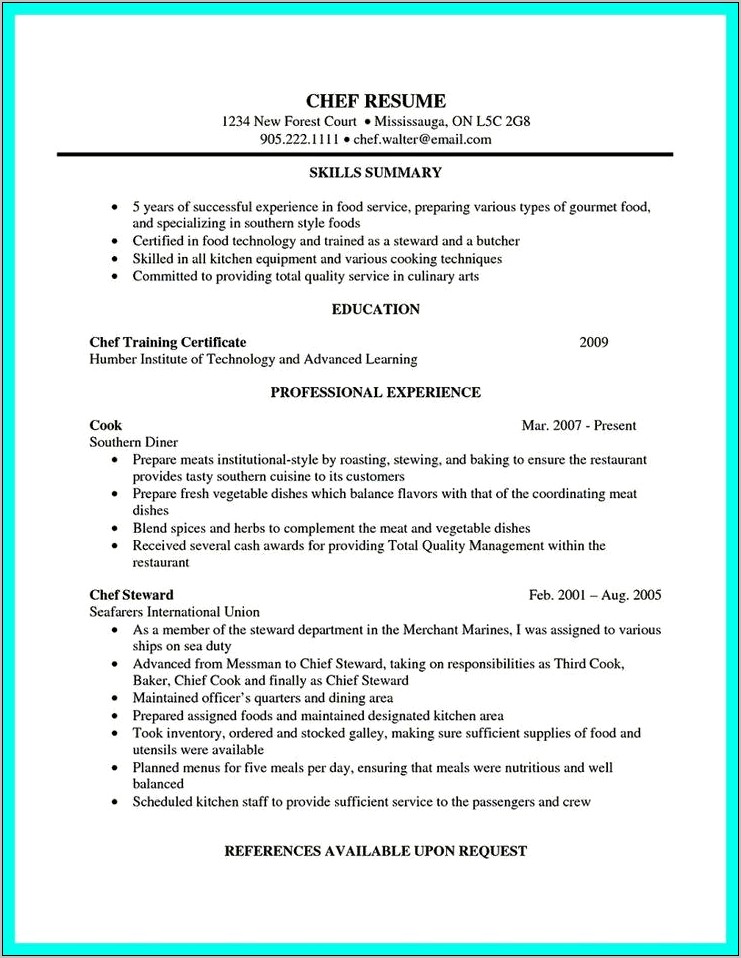 Assistant Pastry Chef Resume Sample