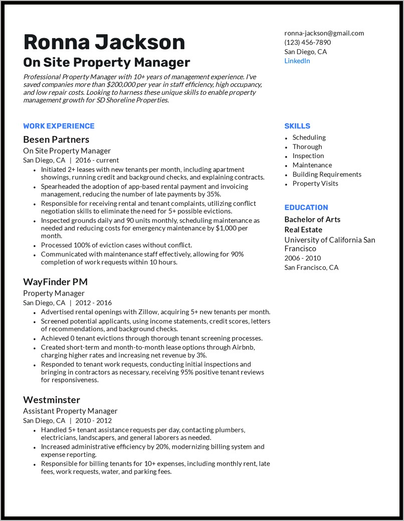 Assistant Property Manager Duties For Resume