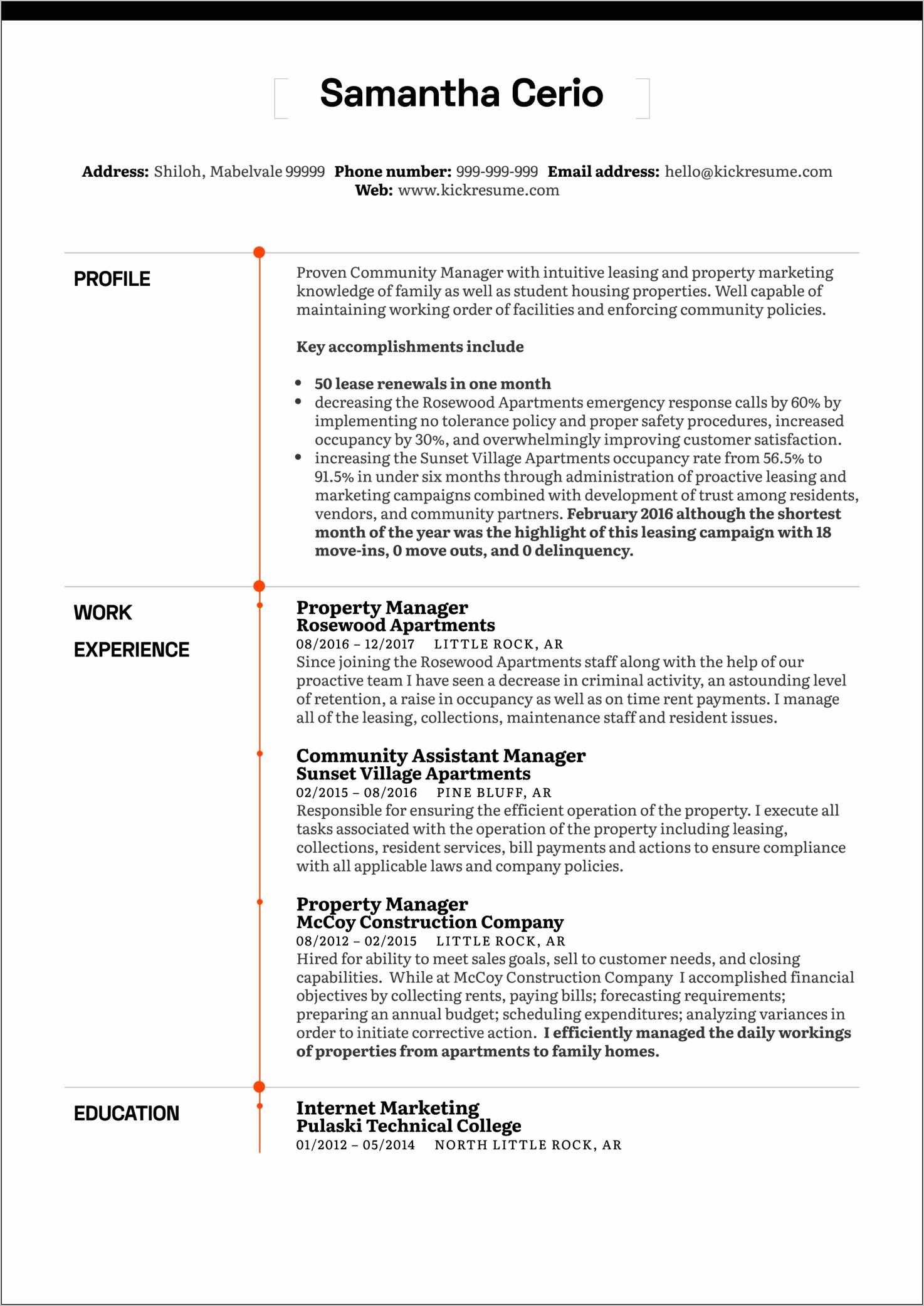 Assistant Property Manager Job Resume