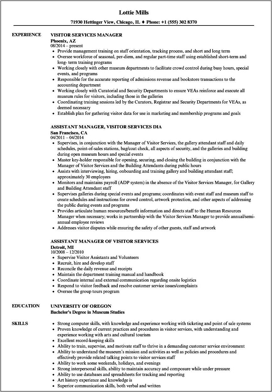 Assistant Service Manager Job Description Resume