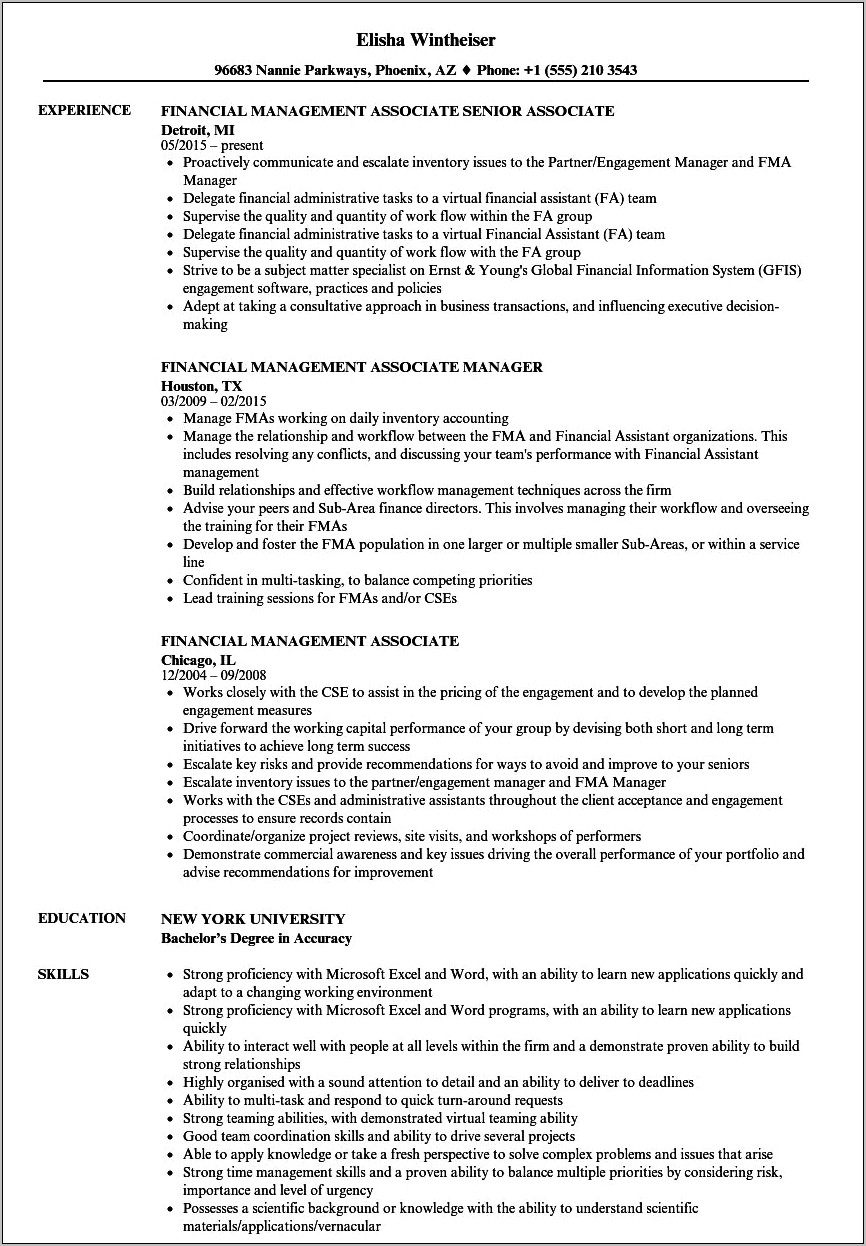 Associate Certificate Federal Financial Management On Resume