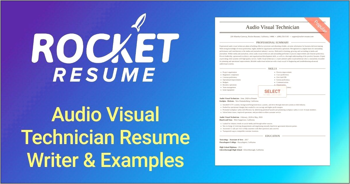Audio Visual Technician Job Description Resume