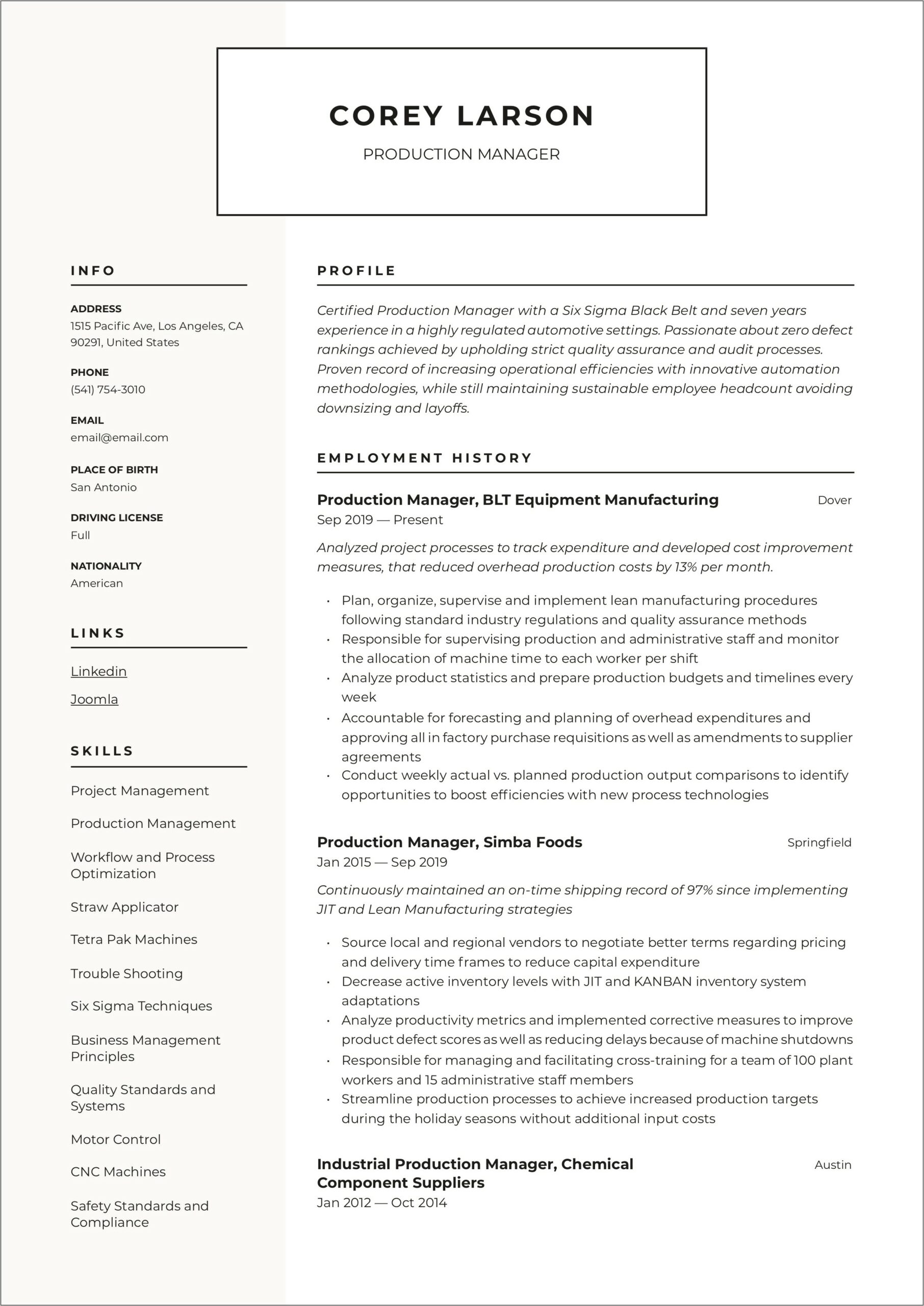 Auto Body Shop Office Manager Resume