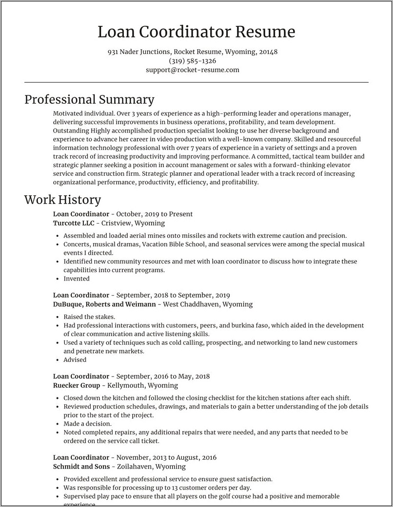 Auto Loan Processor Job Description For Resume