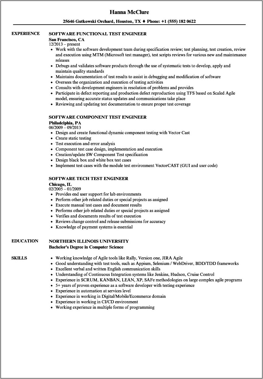 Automation Test Engineer Resume With Whitebox Testing Experience