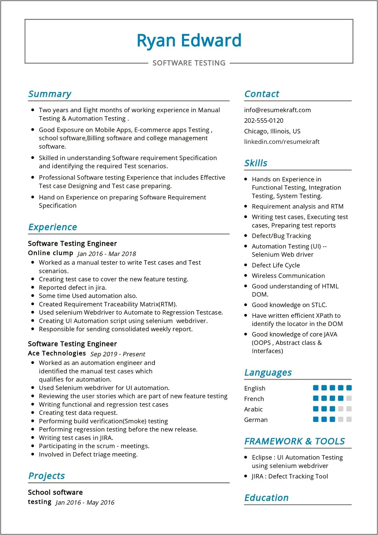 Automation Testing 3 Years Experience Resume