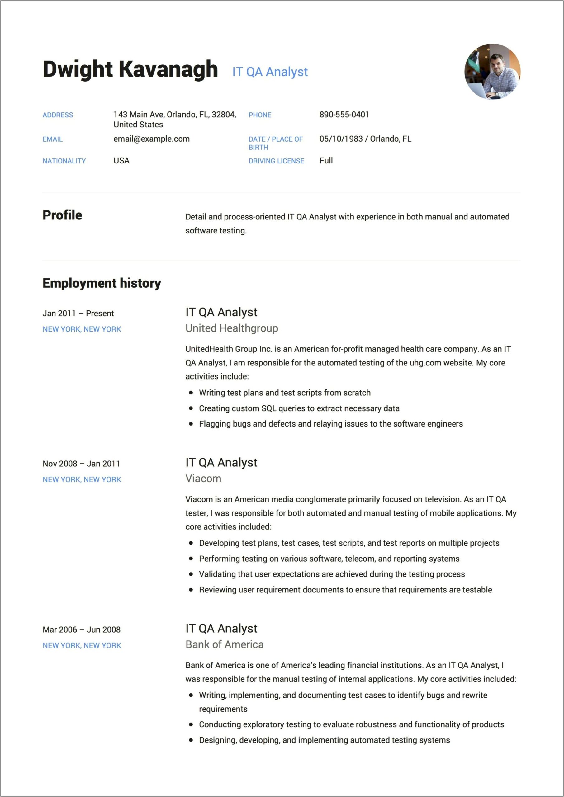 Automation Testing Resume For 2 Years In Experience