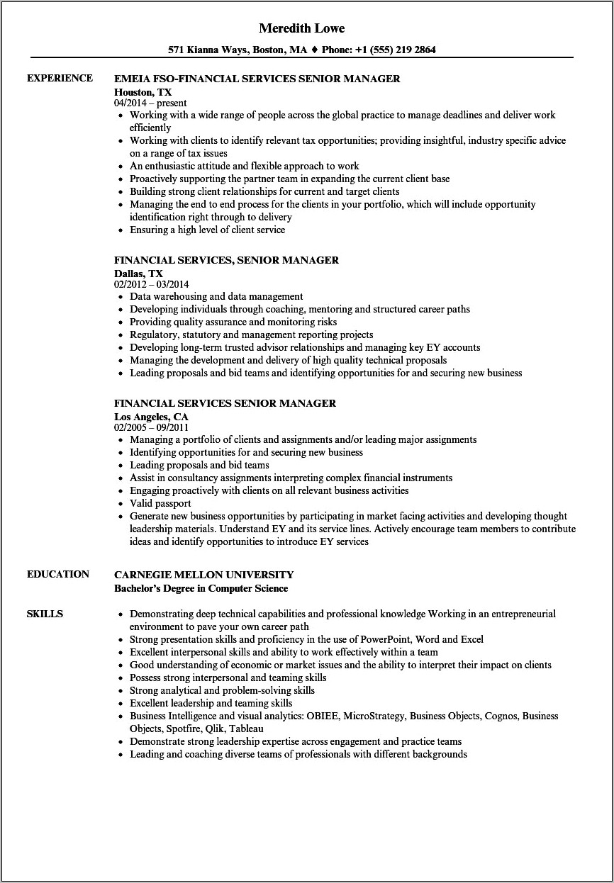 Automotive Financial Services Manager Resume Sample