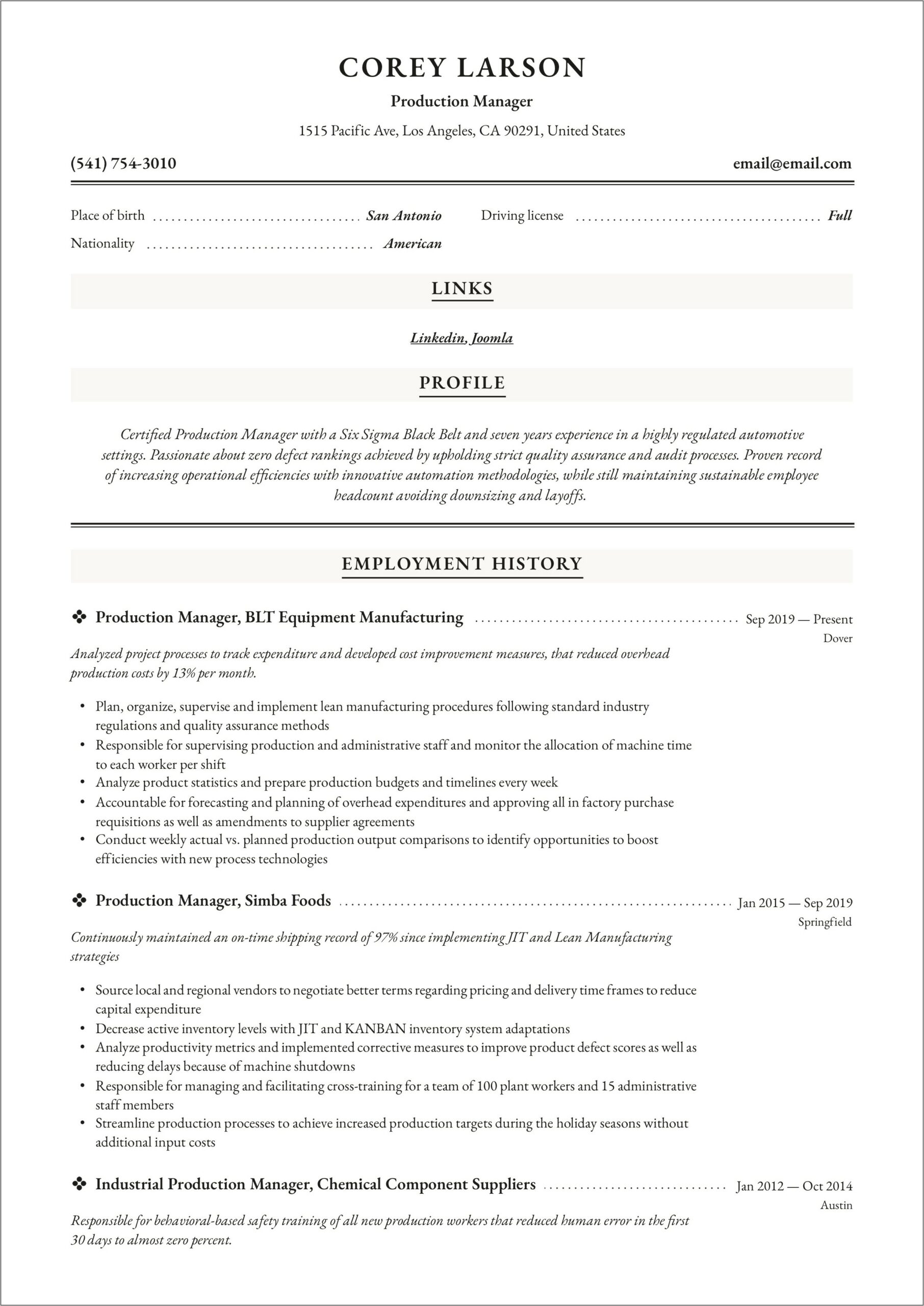 Automotive R&d Project Manager Resume