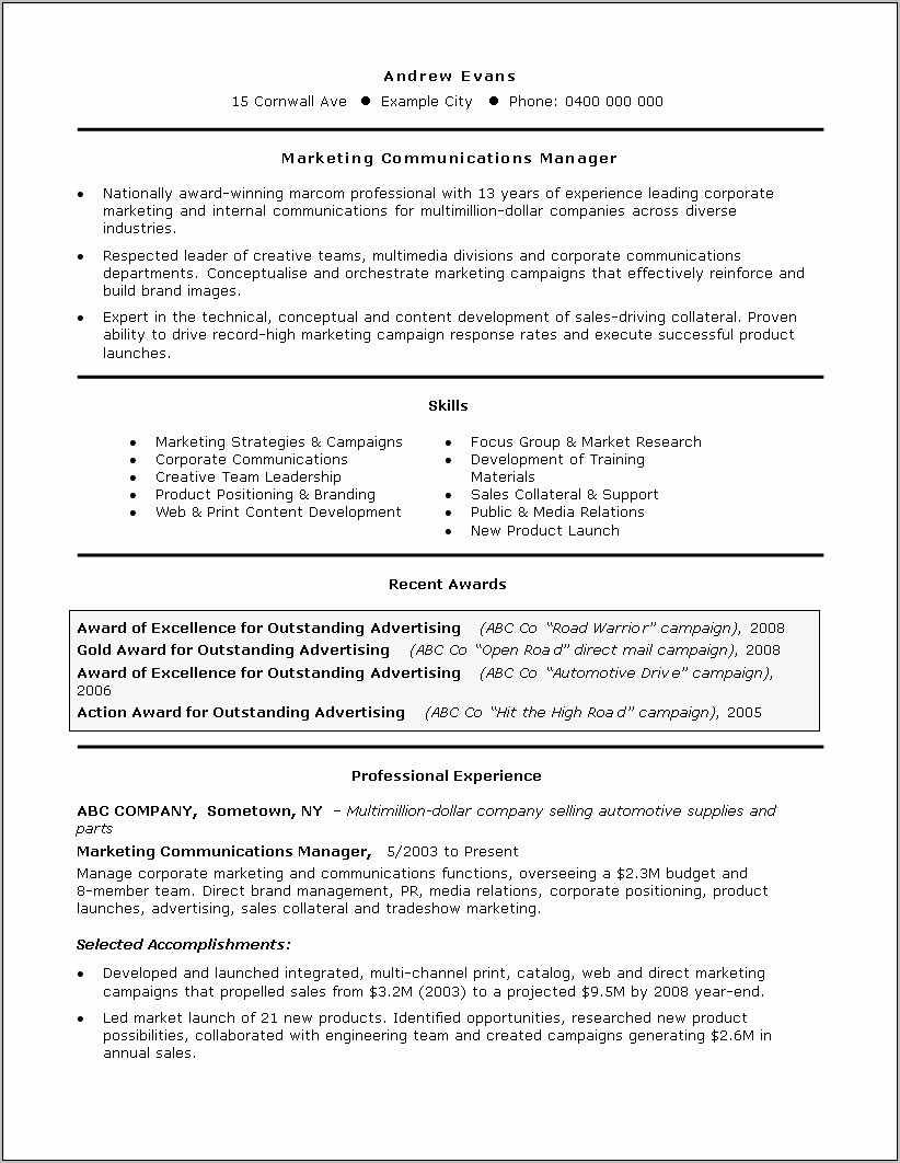 Automotive Sales And Marketing Director Template Resume