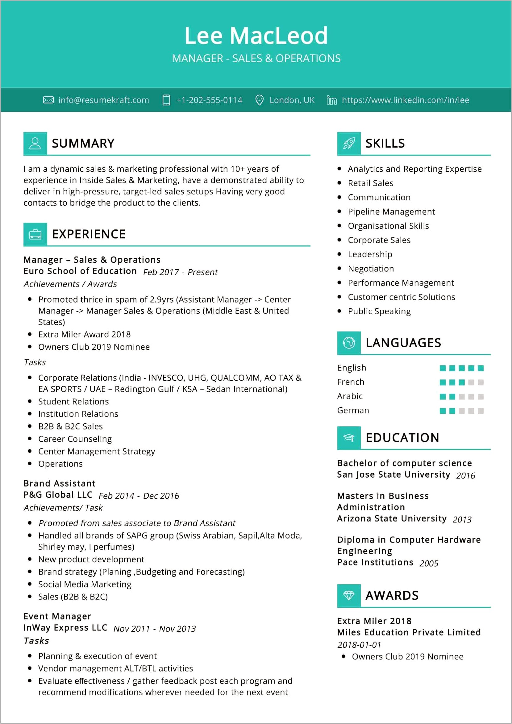Awards And Achievements In Resume Examples Pdf