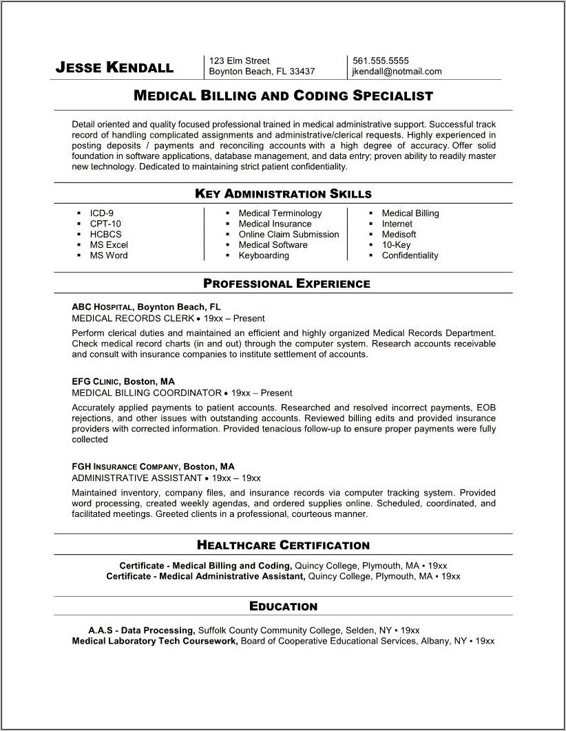 Awesome Resume Summary For Medical Billing
