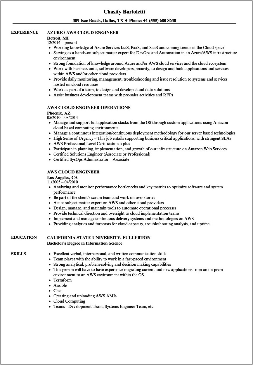 Aws Certified Solutions Architect Associate Resume Sample