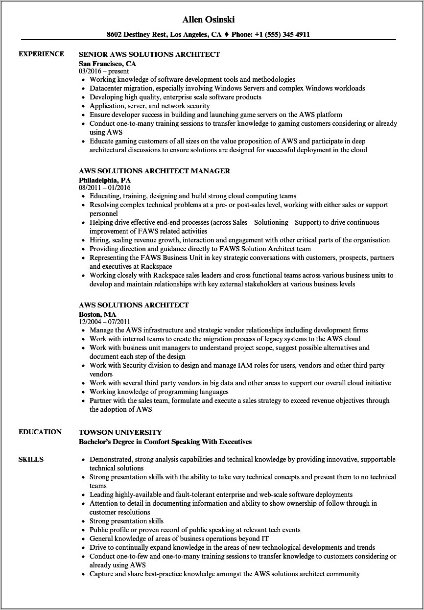 Aws Job Reference For Resume