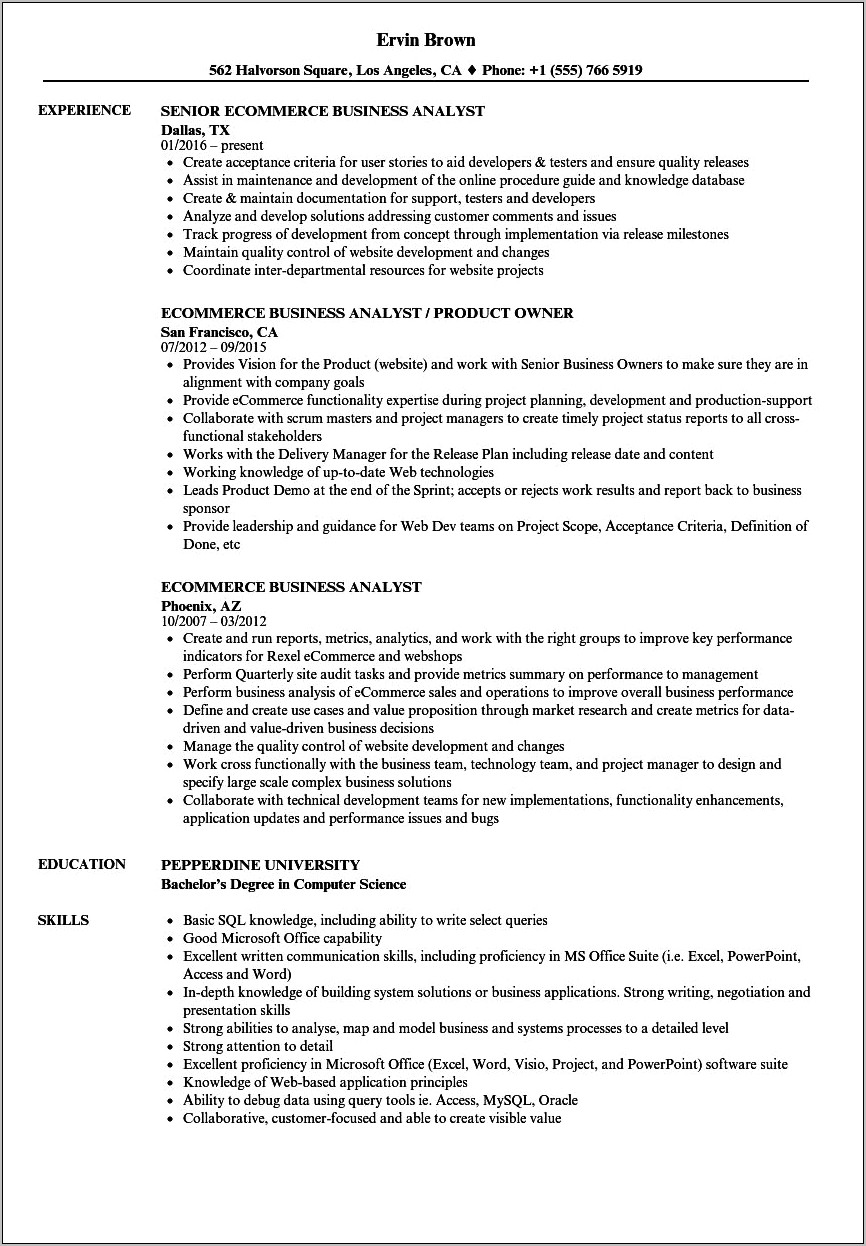 Ba Resume Related To Agile Experience