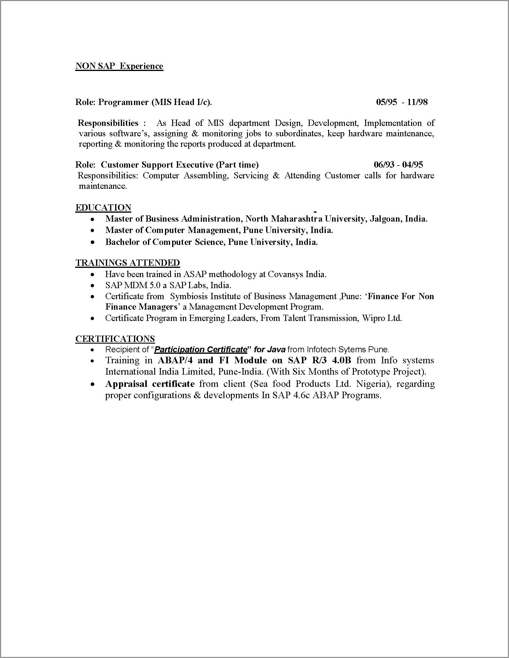 Ba Sample Resume With Pos Experience