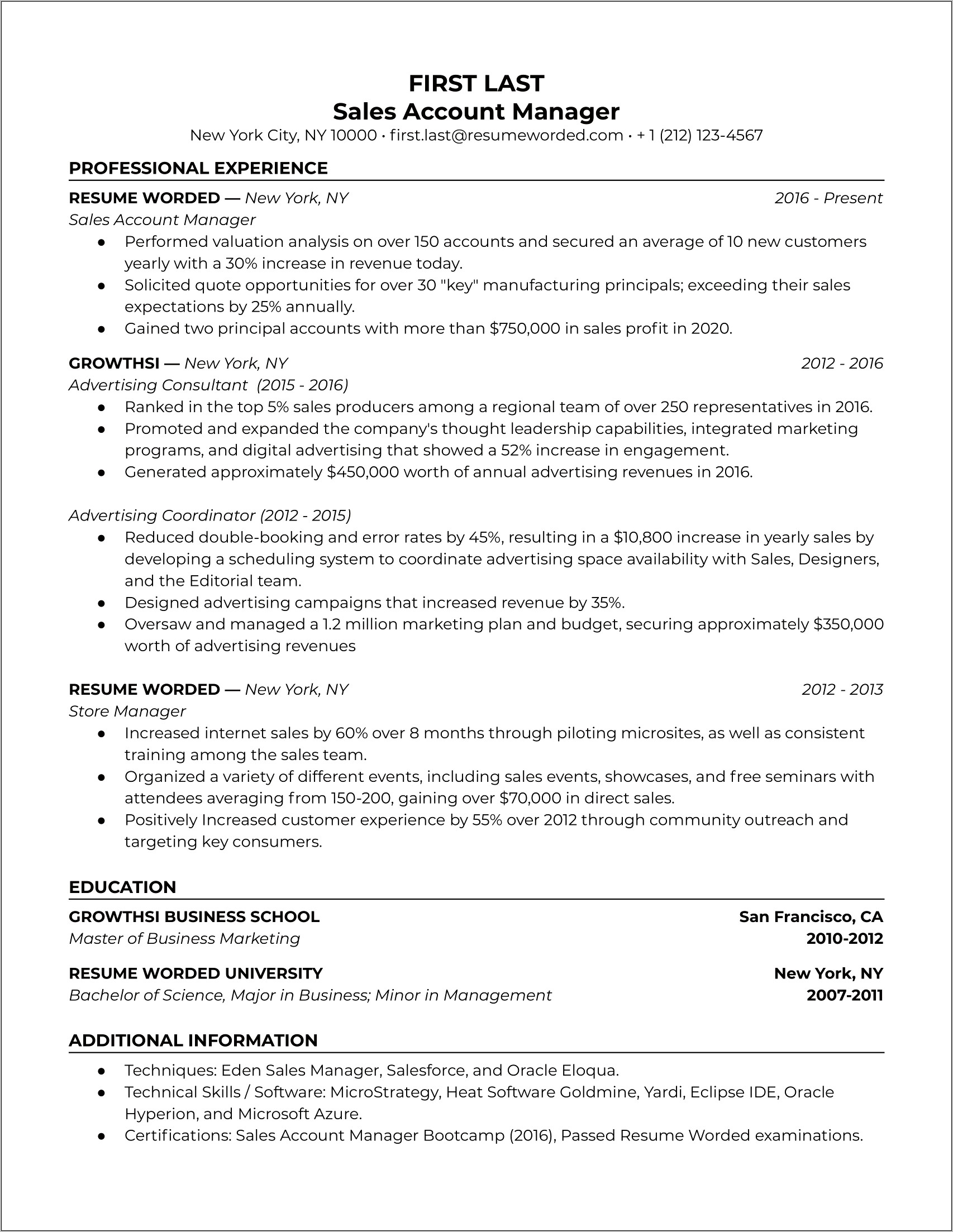 Ba Sample Resume With Sales Force