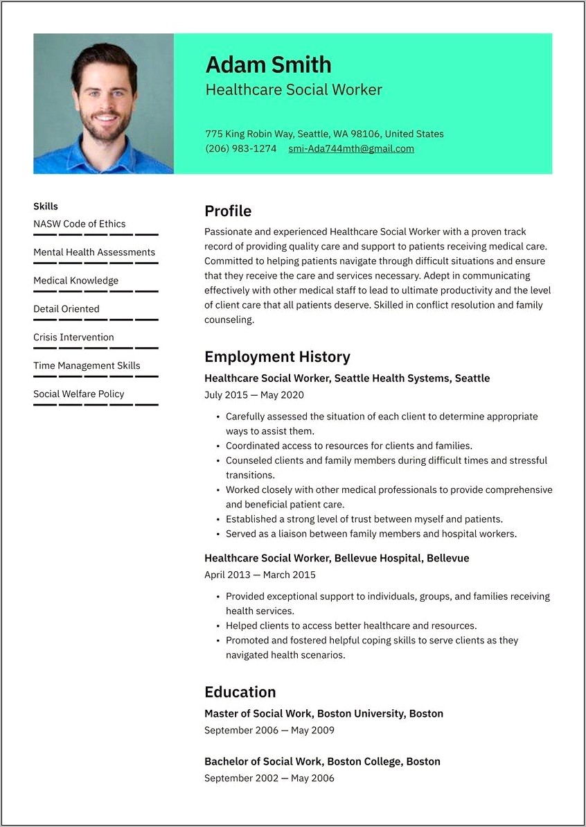 Bachelor Of Social Work Resume Example
