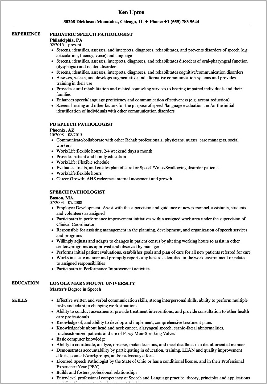 Bachelors Of Slp Resume Objective Examples
