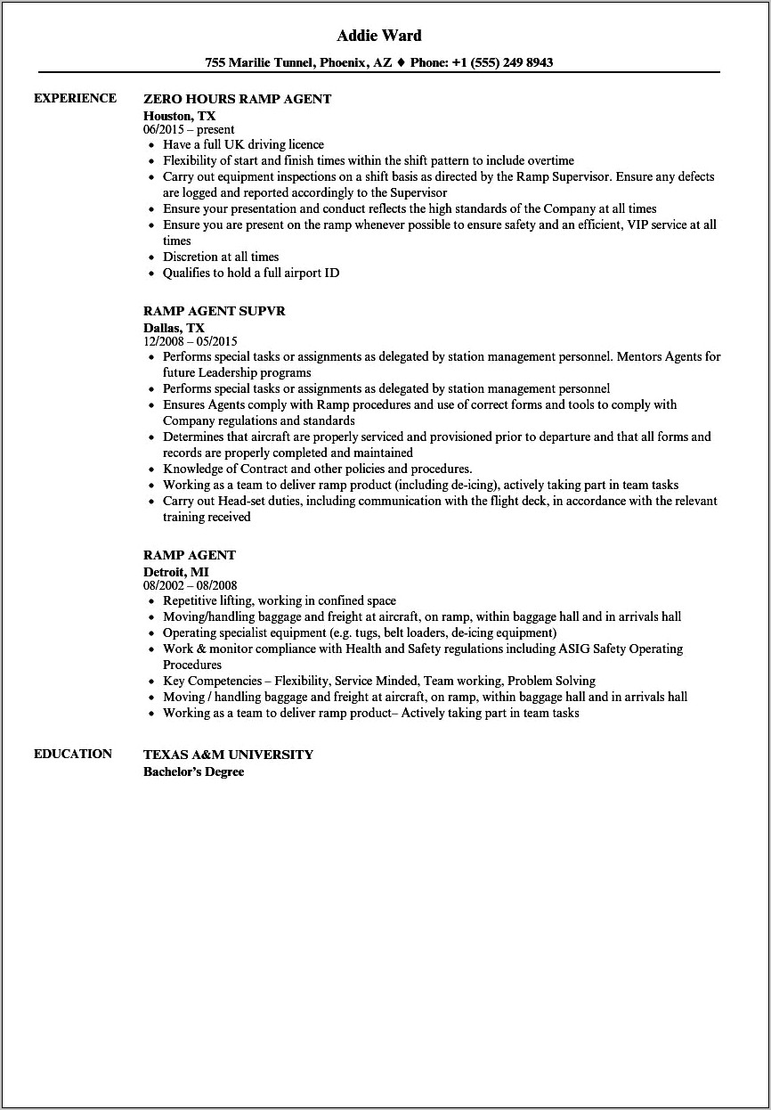 Baggage Handler Job Description Resume