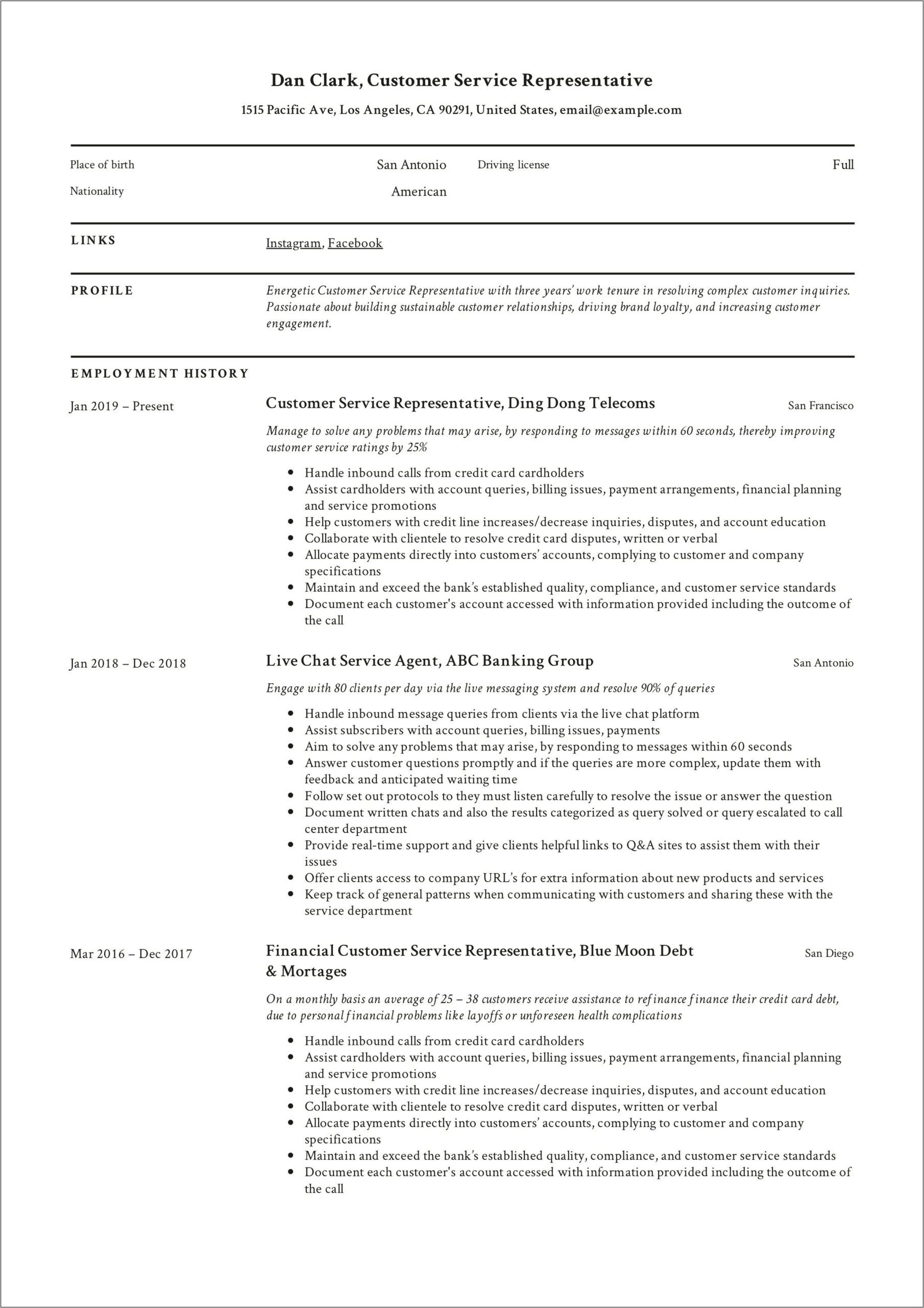 Bank Customer Service Representative Job Description Resume