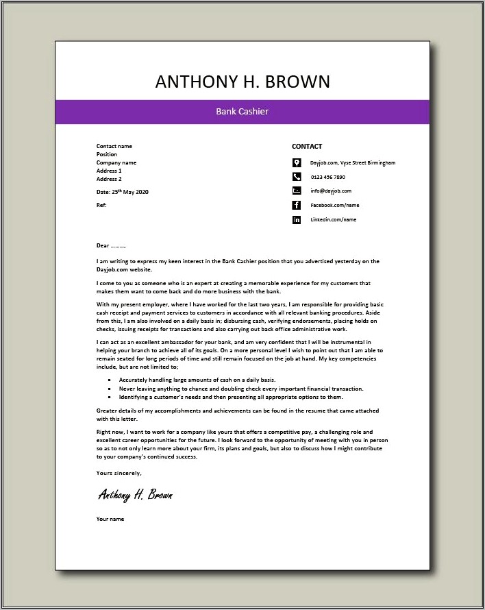 Banking Resume Cover Letter Examples