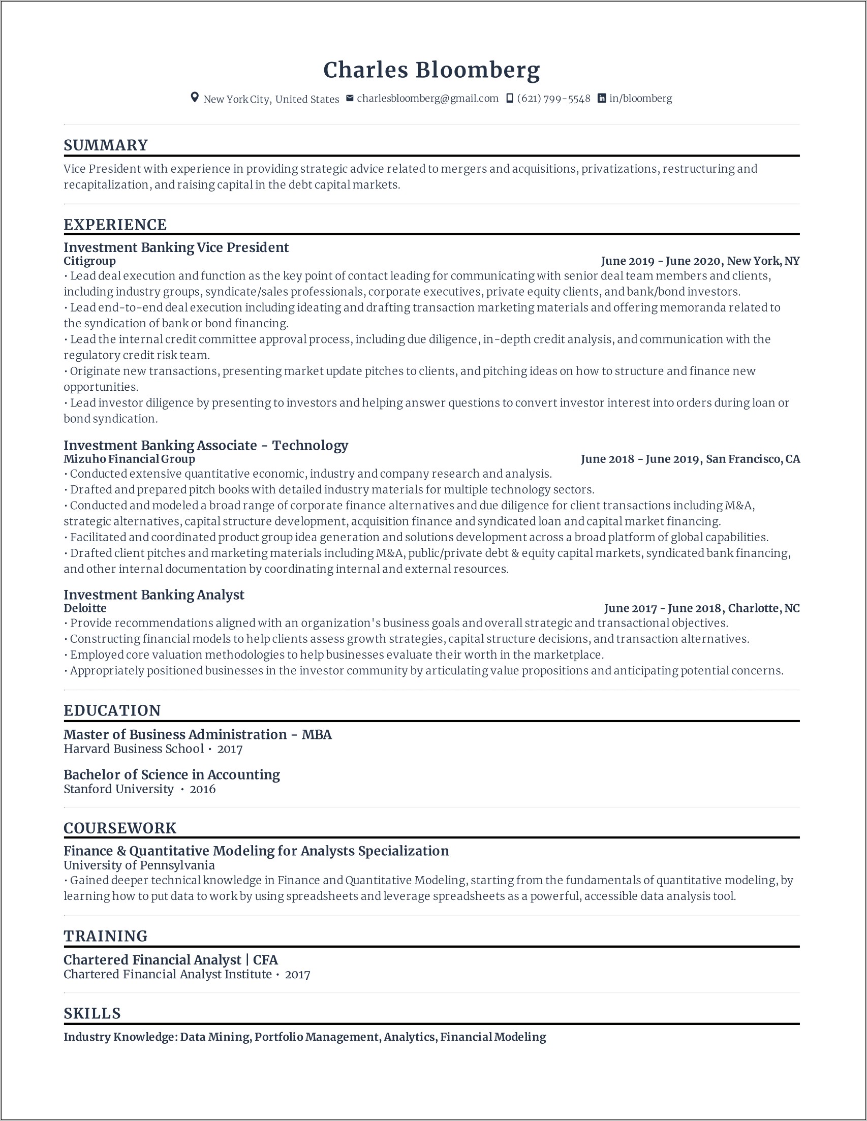 Banking To Data Science Summary Resume