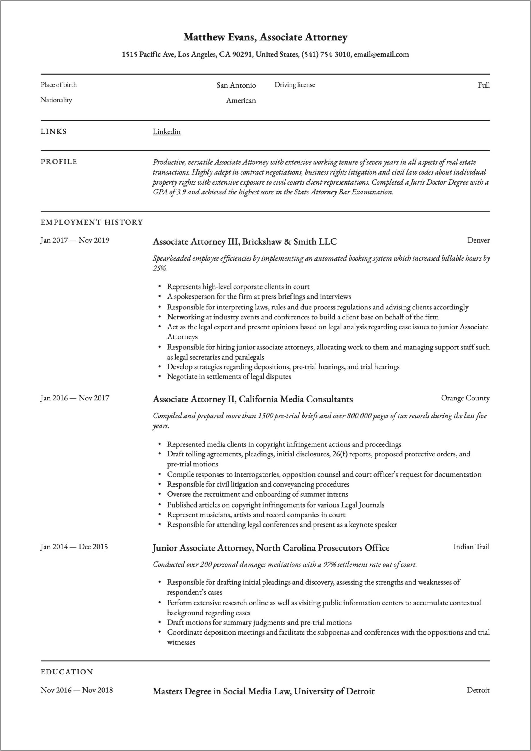 Bar Admission On Resume Examples