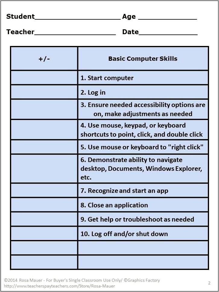Basic Computer Skills For Resume High School