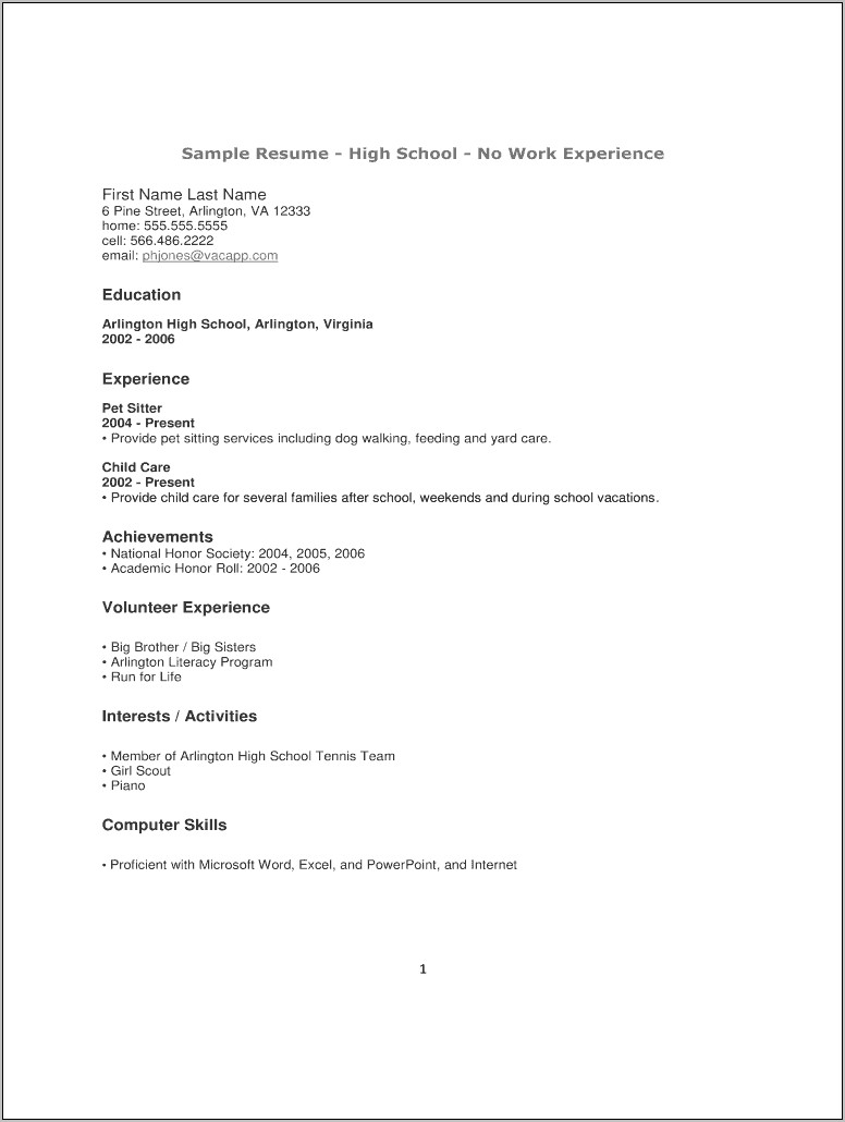Basic Resume For A High School Student